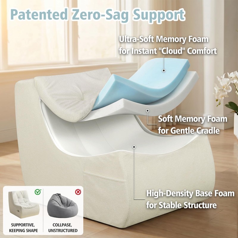 HAVARGO Boneless Single Sofa Memory Foam Couch Chair for Small
