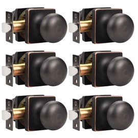 GOBEKOR Modern Passage Door Knob, 6 Pack Keyless Oil Rubbed Bronze Hardware for Interior Doors, Stainless Steel Round Passage Knobs with Adjustable Latch
