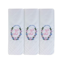2COZEE Womens/Ladies Embroidered Initials Taschent 3-Pack? CHER with White EM with Satin Border - l