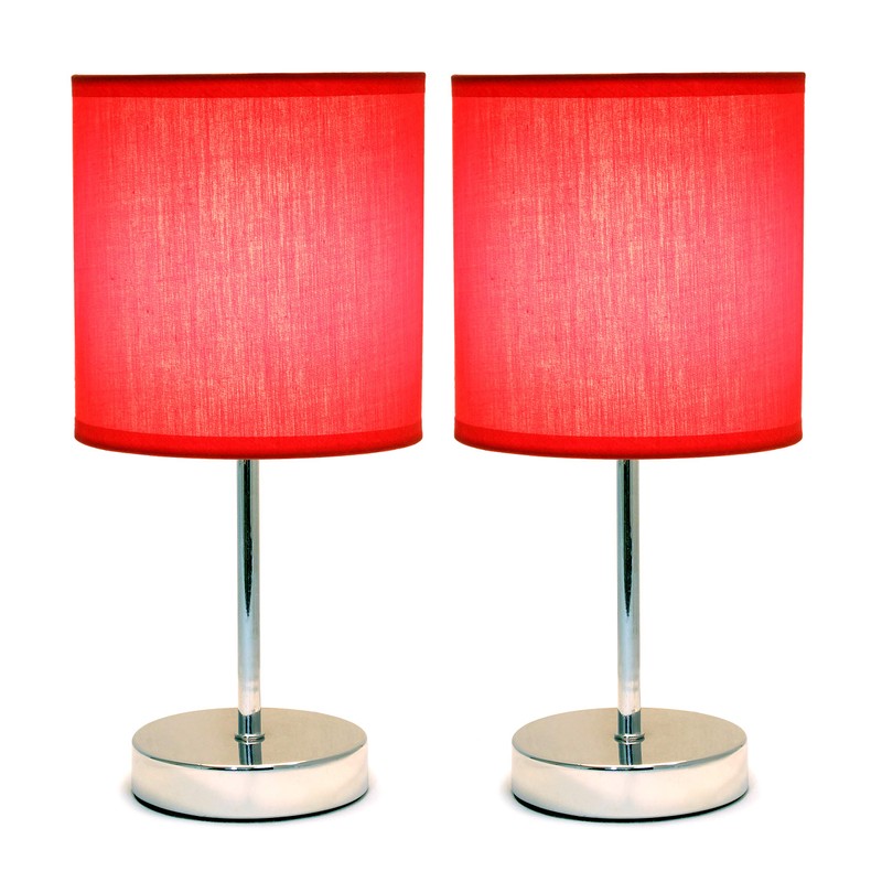Simple Designs LT2007-RED-2PK Chrome Mini Basic Table Lamp with Fabric