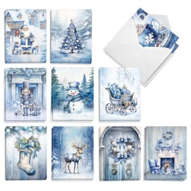 The Best Card Company 20 Assorted Christmas Notecards Bulk Box Set 4 x 5.12 Inch with Envelopes (10 Designs, 2 Each) Holiday In Blue AM10781XSG-B2x10