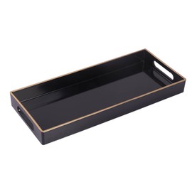 MAONAME Black Bathroom Tray, Plastic Vanity Tray, Countertop Tray, Gold Edged Decorative Tray with Handles, Perfume Organizer for Dresser, Bathroom Accessories, 13.8" x 6" x 1.59"