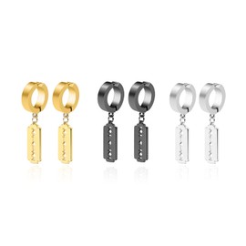 Krstudent 3 Pairs Titanium Steel Hoop Dangle Earrings for Men Women, Huggie Loop Hypoallergenic Cartilage Piercing Pendant Earrings Set