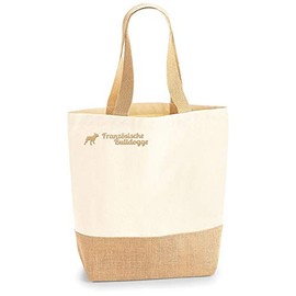 French Bulldog Jute Jute Shopper Shopping Bag Dog Motif Embroidery Cotton Bag Fabric Bag Embroidered Long Handle 24 x 41 x 13 cm Gift Idea Dog Bag, natural, Minimal