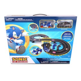 NKOK Sonic and Shadow Race Track Set with Working Lights, Lap Counter, Figure-8 Slot Car Track, Brown Box Packaging