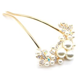 Miaomyao Hair Ornament, Hair Ornament, Pearl, Bijou, Flower, U-Comb, Pink Gold, Hair Accessory