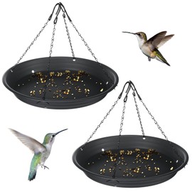 Briwooody 2 Sets 12.8'' Bird Seed Catcher Tray Platform Bird Feeder Large Hanging Tray Fits Most Feeders Catches Most Falling Seed and Husk Outdoor Yard Garden Backyard for Attracting Birds, Black