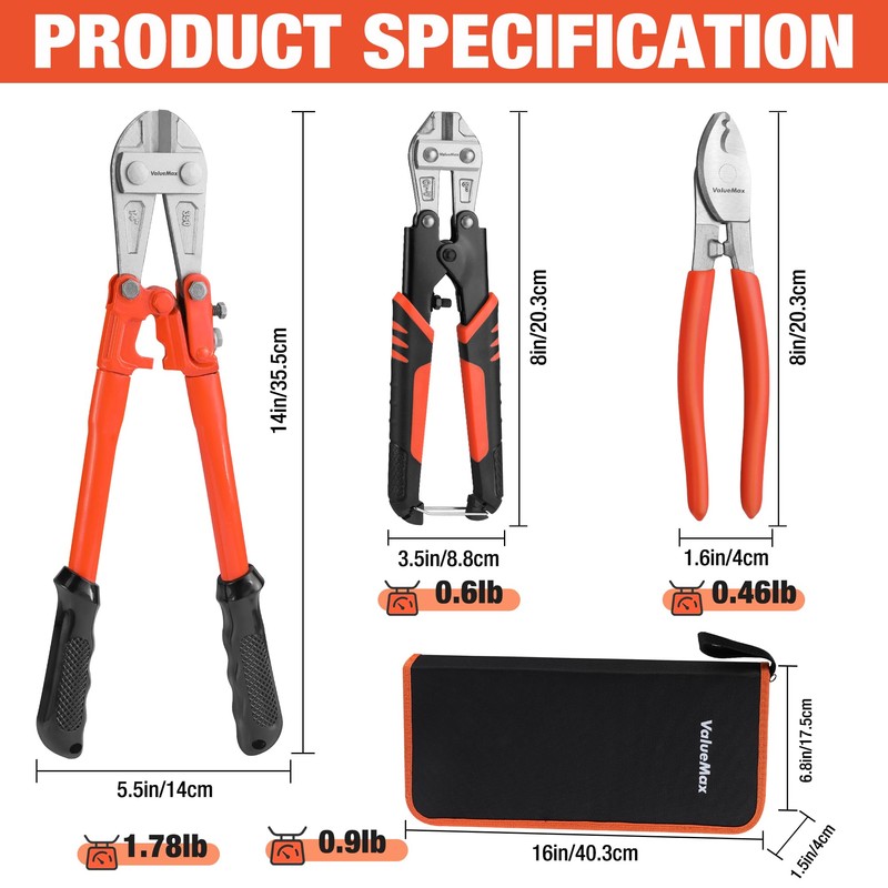 ValueMax Bolt Cutter Set, 3-Piece Heavy Duty, 14" and Mini