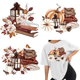 Autumn Thanksgiving Iron on Patches Stickers Flower Pumpkin Iron on Transfers Vinyl Stickers Fall Pine Cones Maple Leaf Heat Transfer Decals Iron on Patches Winter Iron on Decals for Clothing 3 Sheets