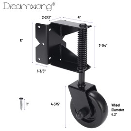 Gate Wheel Spring-Loaded Gate Caster Kit for Wooden PVC Fences, Heavy Duty Gate Helper Wheel, Outdoor Rolling Fence Gate Support Wheel Rollers Kit, 4.3-Inch, Black (Right)
