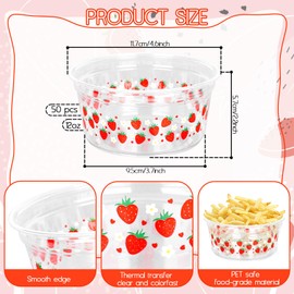 FYSUIMU 50Pcs 12Oz Strawberry Plastic Bowls Disposable Sweet Berry Flower Mini Heart Candy Dessert Bowls Snack Bowls for Spring Summer Wedding Birthday Baby Shower