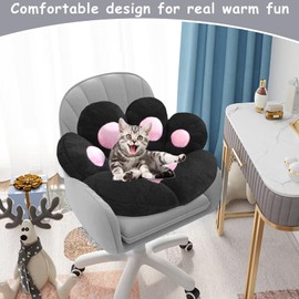DOBUONO Cat Paw Cushion Kawaii Office Chair Cushion Comfy Plush Gaming Chair Cushion Kawaii Seat Cushion for Girl, Cute Gaming Accessories Room Bedroom Decorate 28"x 24" (Black)
