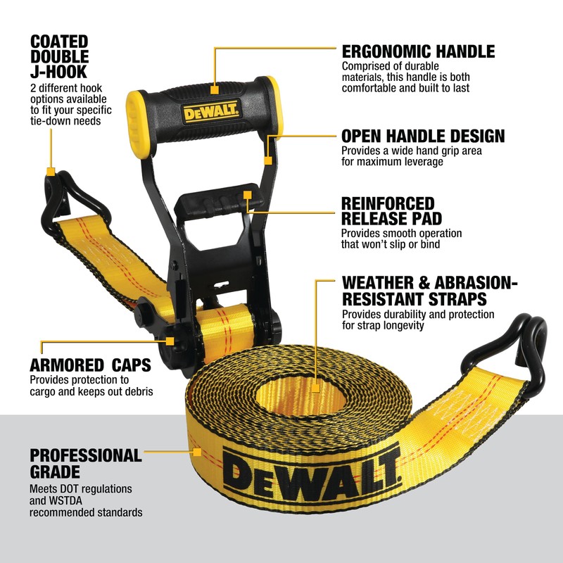DEWALT DXBC10000J Black/Yellow 2" x 27' Ratchet Tie Down Strap