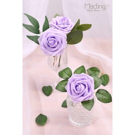 MACTING Artificial Flower Roses, 30pcs Real Touch Fake Flowers with Stem, Foam Roses for Wedding Bouquets Boutonniere Table Centerpieces Party Home Decorations(Lavender)