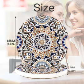 Boho Mandala Car Coasters for Cup Holders - 2 Pack Absorbent Ceramic Coasters With Finger Notch, Universal Non-Slip Accessories for Drinks, Cute Gifts for Women Men