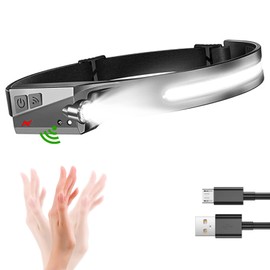 Linterna de Cabeza, Linterna LED Recargable Frontal con Modo de Inducción, Lámpara Frontal Liviana de 5 Modos con Iluminación de 230 ° y foco IPX4 Impermeable para Acampar, Correr, Caminar, Pescar y Trabajar (Gris)