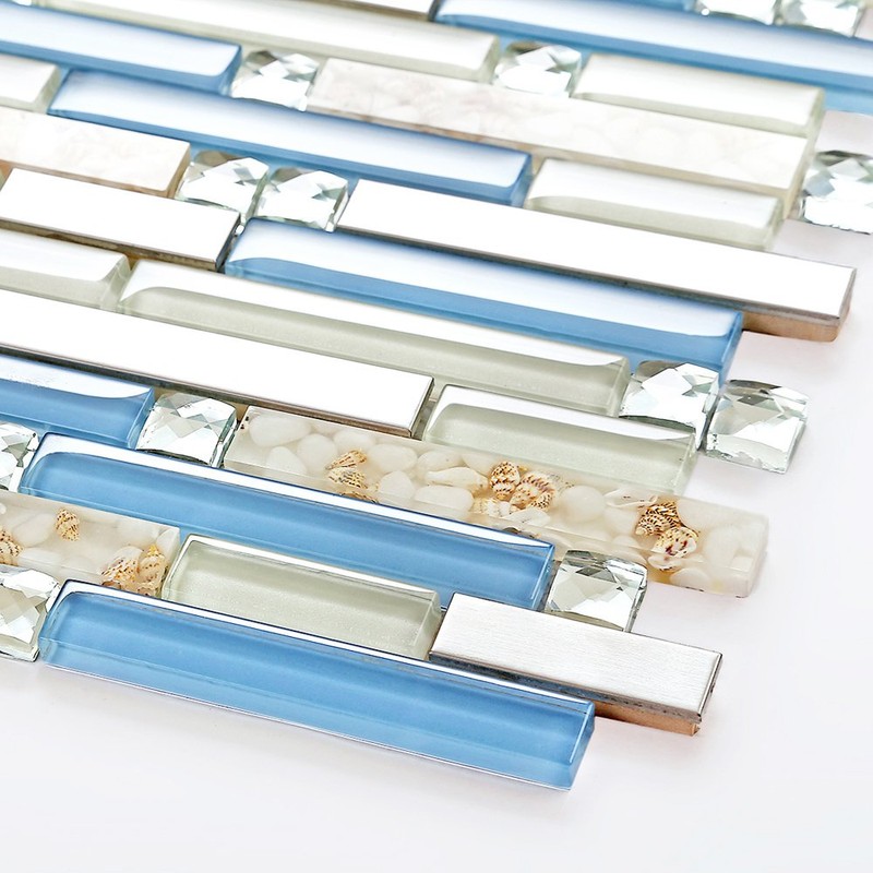 Blujellyfish Beach Style Tile Real Seashell Inside Blue Cream White