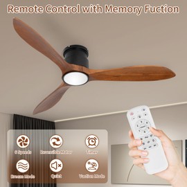 iTni 52" Low Profile Ceiling Fan, Flush Mount Ceiling Fan with Lights Remote Control, DC Motor with Wood Blades, 6-Speed & Timer for Bedroom/Living Room/Walnut Wood
