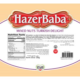 Hazer Baba Turkish Delight Candy with Pistachio, Almond & Hazelnut, Gourmet Snack Box, Traditional, Vegan Snack, Lokum, Sweets, Loukumi, Delicias Turcas, Halal, Kosher, 8.8oz (250g)
