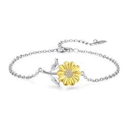 Cuoka Sunflower Bracelet 925 Sterling Silver Sunflower Jewelry Sunflower Mother Day Gift Summer Jewelry For Women with Gift Box