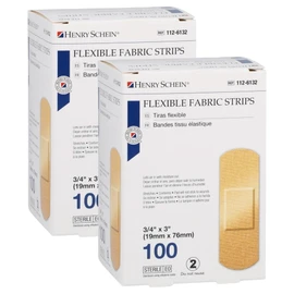 Adhesive Fabric Bandage Strips, 3/4" x 3", Sterile, Box of 100-2 Boxes