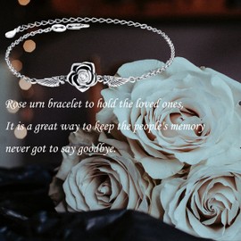 ZOEXUE Rose Cremation Bracelets for Women - 925 Sterling Silver Urns for Ashes Bracelet Flower Keepsake Ashes Urns Jewelry Gifts