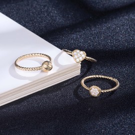 DOULLA Gold Ring for Women Gold Plated Rings Cubic Zirconia Rope Statement Rings Cocktail Jewelry (Heart,7)