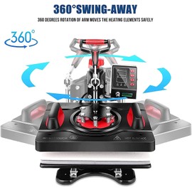WHUBEFY Upgraded Heat Press Machine for Shirts 15 x 12 Inch T Shirt Press Machine 360-Degree Swing Digital Shirt Printing Heat Transfer Sublimation Machine 5 in 1 Combo for T Shirts Mugs Hat Plate Cap