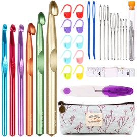 Eotvkof Large Size Aluminum Crochet Hook 7mm, 8mm, 9mm, 10mm, 12mm 15mm for Thick Wool Chunky with Case