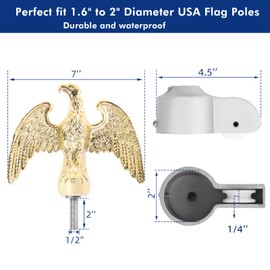 BMFTRRI Flagpole Hardware Repair Parts Kit-50 Ft Halyard Rope +7" Gold Eagle+6" Zinc Alloy Cleat +4 Flag Swivel Snap Hooks+Aluminum Alloy Flagpole Truck for 2" Diameter Flag Poles Top