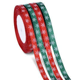 100 m 4 Rolls Snowflake Satin Ribbon Gift Ribbon Decorative Ribbon Ribbon for Christmas Decoration (Red, Green)