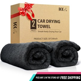 KKV Magic Car Drying Towels,  2-Pack 24x35 Inches Microfiber Car Cleaning Towels, Twisting Yarn Tech, Super Absorbent, Scratch-Free, Quick-Dry, Machine Washable