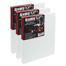 SoHo Urban Artist, 12x16" Heavyweight Stretched Cotton Canvas for Painting - 1.5" Deep- 3 Pack, Triple Primed, 100% Cotton, Acid-Free, Archival, Universal Primed for Oil, Acrylic, Alkyd, Mixed Media