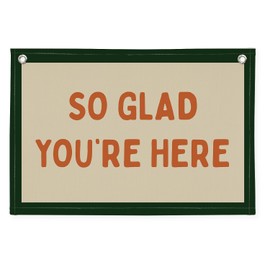 XYDEG Vintage Welcome Sign for Classroom,Welcome Sign for Front Door, So Glad You're Here Linen Canvas Banner, Teacher Must Haves Wall Hanging,Back To School Preschool Decor,20x30