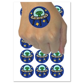 Alien Space Ship UFO Temporary Tattoo Water Resistant Fake Body Art Set Collection - 54 1" Tattoos (1 Sheet)