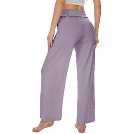 WiWi Women's Casual Loose Wide Leg Pajama Pants Palazzo Viscose from Bamboo Lounge Pant Long Yoga Sweatpants S-XXL, Violet, Large