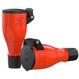 RedStar24 Schuko Coupling 230 V IP54 Set of 2 Robust Sockets, 3-Pin, Rubber & Plastic, Black Red, Automatic Spring Cover, One-Handed Operation, Ideal Outdoor Applications