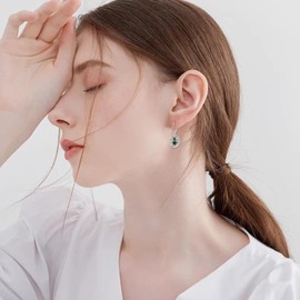 Teardrop Earrings Sterling Silver Filigree Irish Celtic Teardrop Drop Earrings Jewelry Gifts For Women, Sterling Silver, moss agate