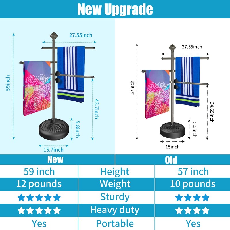 Hestiasko Pool Towel Rack Outdoor, 59" Metal Outdoor Towel Rack