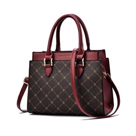 NICOLE & DORIS Women Top Handle Bag Ladies Handbag Crossbody Bag Classic Printed Shoulder Bag PU Leather Tote Bag Purses Work Bag Daily Use Red