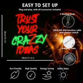 NYXEN Trust Your Crazy Ideas Neon Sign for Inspirational LED Light for Home Office, Studio, Bar, Dorm Room Decor, Classroom Party Decor Gifts (32cm * 36cm 5V/2A Dimmable)