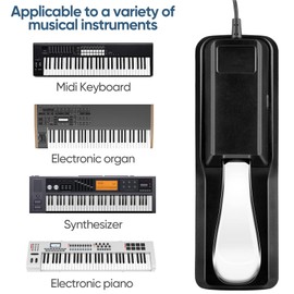 Sustain Pedal Universal for Yamaha Casio Roland Korg Behringer Moog Piano Midi Electronic keyboards Style with Polarity Switch, 1/4'' Input Plug