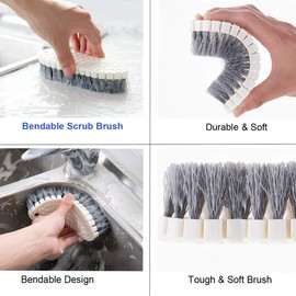 OITUGG Washing Up Brush set of 4 pcs, Includes 2 pcs Dish Brush, 1 pcs Steel Ball Pot Brush, 1pcs Bendable Scrubbing Brush, Scrubbing Brush with 25cm Handle, Ergonomic Handle Design, Easy to Grip