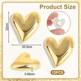 Ruzister 12 Pcs Fridge Magnets Gold Magnets for Fridge 2cm Small Love Heart Cute Decorative Magnet Set for Kitchen Whiteboard Decoration