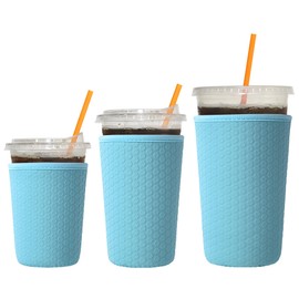 Xumbtvs 3 Pack Reusable Iced Coffee Sleeves - Solid Color Insulator Sleeve for Cold Beverages, Non-slip Neoprene Coffee Cup Holder (Light blue)