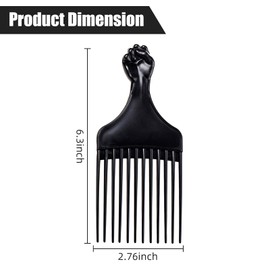 Soft 'N Style Plastic Hair Pick Combs for Women and Men - 3 Pack Black Detangling Combs for Afro, Curly Hair Braiding and Styling