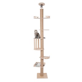 OUKANING Cat Tree, Modern 5-Level Large Cat Tower with Sisal-Covered Scratching Posts, 100.4-104.3inch Height Adjustable, Beige