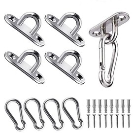 youyiful Pad Eye Ceiling Hook Fixing Hardware Eye Plate Stainless Steel Shade Rectangular Eyepad Corrosion Resistant 0.2 inch (5 mm) Thickness 304 Stainless Steel (4 Pads Eyes+4 Carabiners + Matching