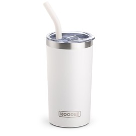 koodee Insulated Tumbler with Straw-12 oz Skinny Tumbler Stainless Steel Double Wall Vacuum Water Cup for Women, Sweat-Free (White)