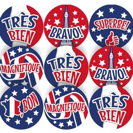 144 French Colour Praise Words - 30mm - Glossy Reward Stickers for Teachers & Parents